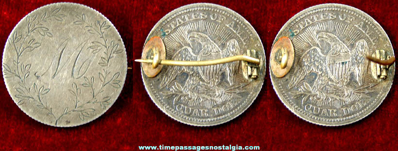 1800s United States Seated Liberty Quarter Love Token Pin