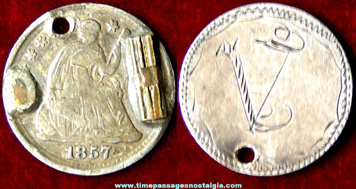 1857 United States Seated Liberty Half Dime Love Token Pin