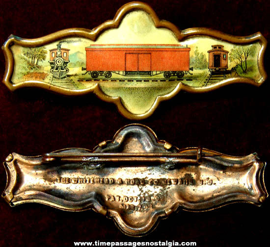 Colorful 1800s Celluloid & Metal Railroad Train Pin