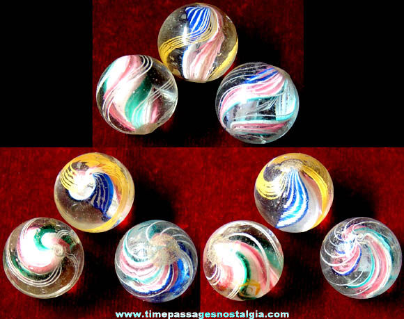 (3) Old Split or Divided Core Swirl Hand Made Glass Game Marbles