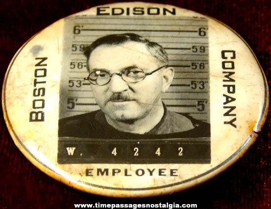 Old Boston Edison Company Employee Celluloid Badge