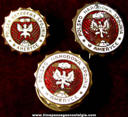 (3) Old Enameled Polish American National Union Member Pins