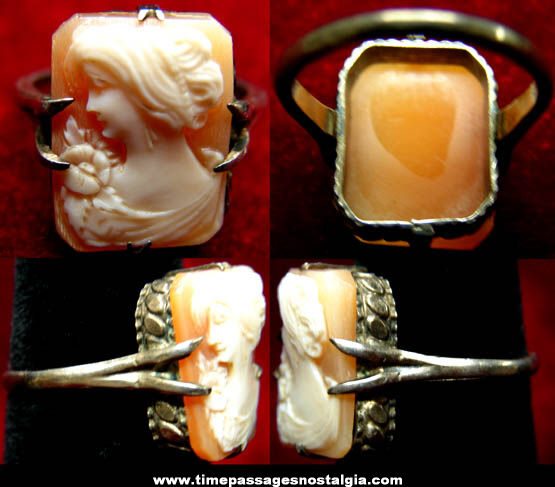 Old Carved Cameo Sterling Silver Ladies Ring