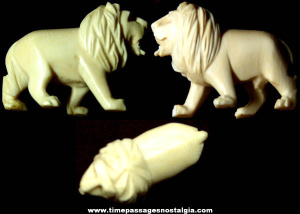 Old Miniature Carved Ivory Lion Figurine