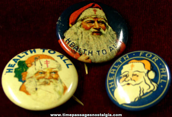 (3) Different Colorful Old Santa Claus Advertising Pin Back Buttons