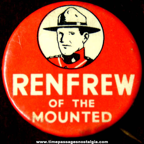 Colorful 1936 Renfrew of The Mounted Wonder Bread Premium Celluloid Pin Back Button