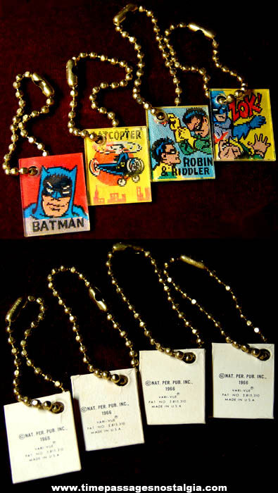 (4) 1966 Batman Character Gum Ball Machine Prize Flicker Image Key Chains