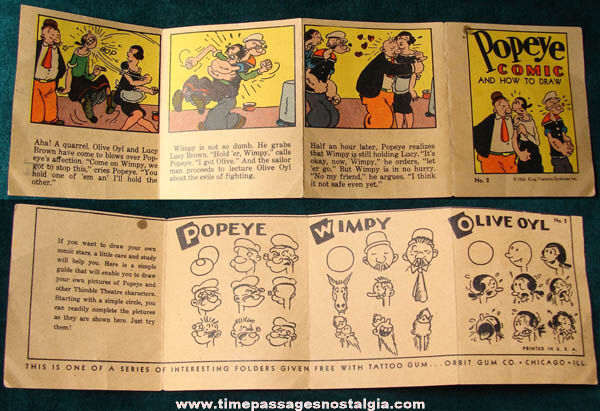 1933 Popeye Comic & How To Draw Miniature Orbit Gum Premium Booklet