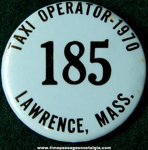 1970 Lawrence Massachusetts Taxi Employee Badge