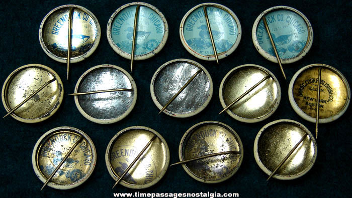(13) Old Tin Cigarette Advertising Premium Country Flag Pin Back Buttons