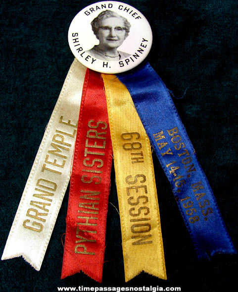 1958 Massachusetts Pythian Sisters Fraternal Organization Ribbon Badge