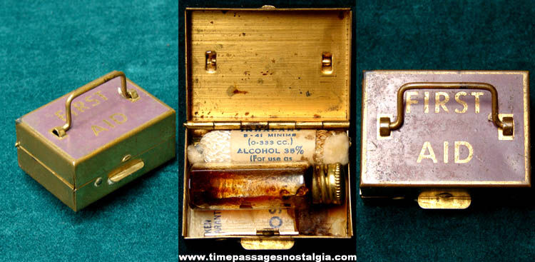 Old Miniature First Aid Kit Metal Box With Contents