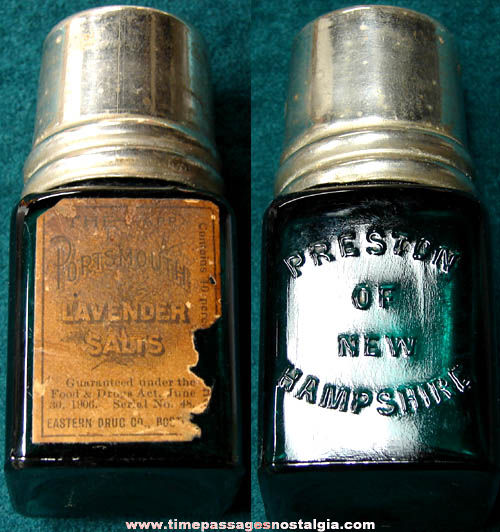 Old Portsmouth Lavender Salts Advertising Bottle with Stopper & Tin Cap