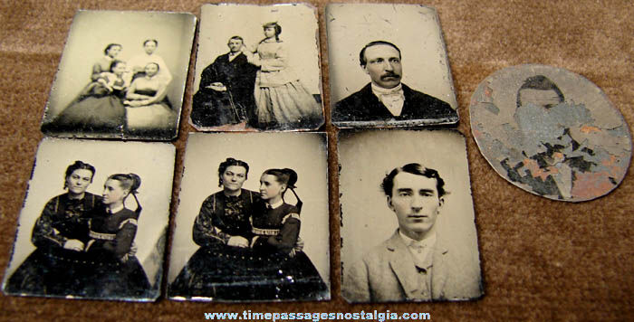 (6) Old Miniature Tin Type People Photographs