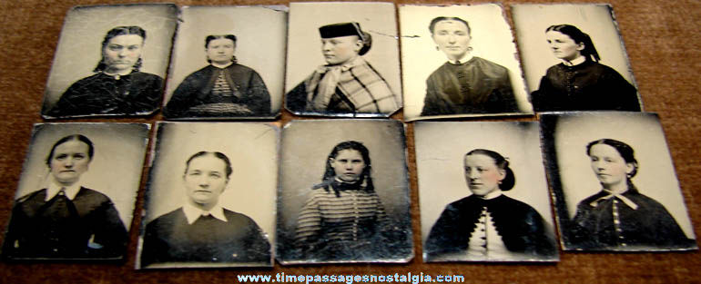 (10) Old Miniature Tin Type Women Photographs