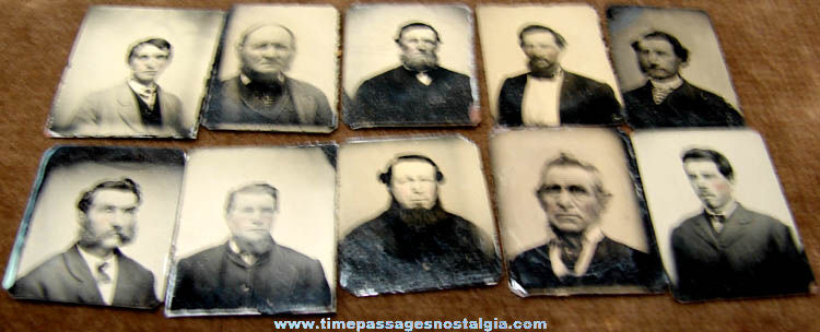 (10) Old Miniature Tin Type Men Photographs