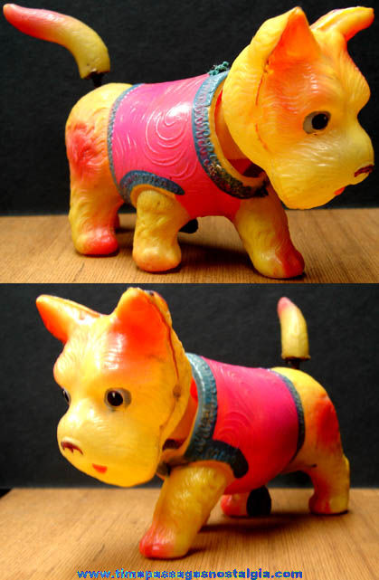 Old Painted Celluloid Occupied Japan Novelty Wind Up Toy Scottie Dog Nodder Figurine