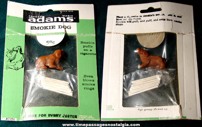 1958 Unused Adams Novelty Smoking Dog With Miniature Cigarettes