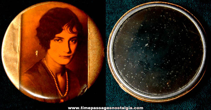 Old Celluloid Pretty Lady Souvenir Picture Pocket Mirror