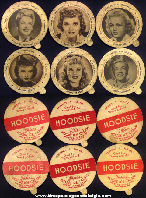 (6) Different Old Movie Star Hoodsie Ice Cream Cup Premium Lids