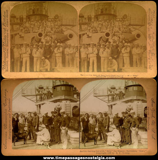 (2) 1800s U.S.S. Iowa Battleship & Crew Stereoview Photograph Cards