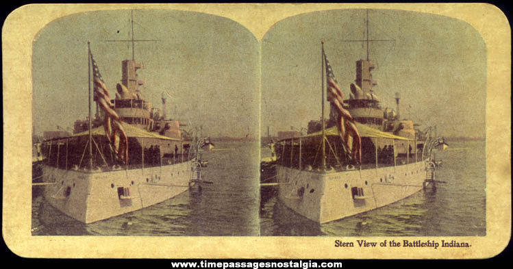 Old U.S.S. Indiana Battleship Stereoview Photograph Card