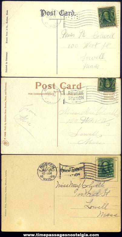 (3) 1907 - 1908 Wonderland Amusement Park Revere Beach Massachusetts Post Cards