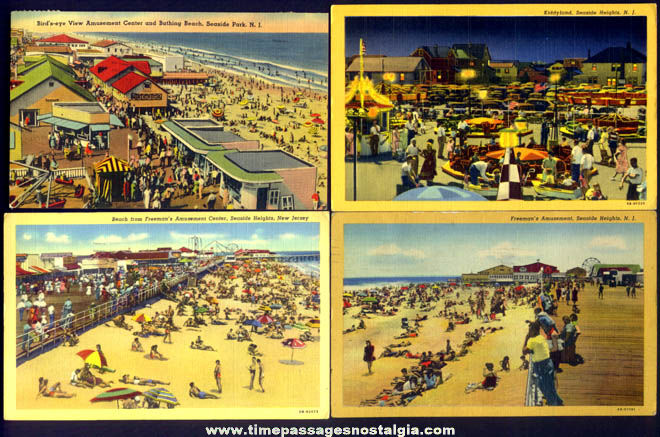 (4) 1940s Seaside Heights New Jersey Amusement Park & Boardwalk Post Cards