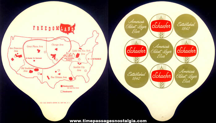 Unused 1960s Schaefer Beer Freedomland Amusement Park Advertising Premium Souvenir Fan