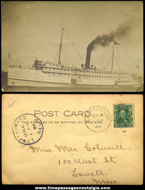 1904 Eastern Steamship Company S.S. Calvin Austin Ship Real Photo Post Card