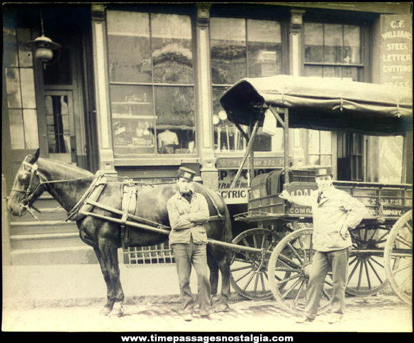 Old Adams Express Company Delivery Wagon & Employees Photograph