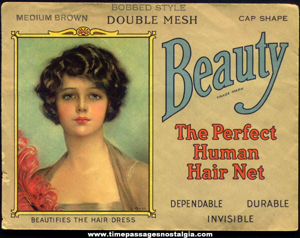 Old Unused Beauty Human Hair Net With Pretty Lady Advertising Envelope