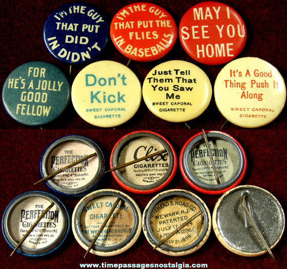 (7) Old Cigarette Advertising Premium Celluloid Pin Back Buttons With Sayings