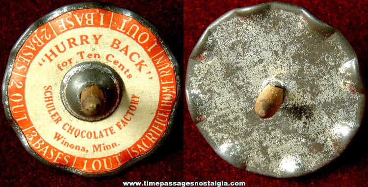 Old Schuler Chocolate Candy Advertising Premium Baseball Game Spinning Top