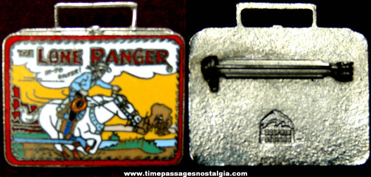 Colorful Enameled Lone Ranger & Silver Lunch Box Jewelry Pin