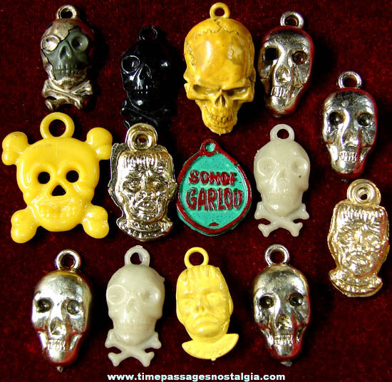 (14) Old Monster Character & Skull Gum Ball Machine Prize Toy Charms