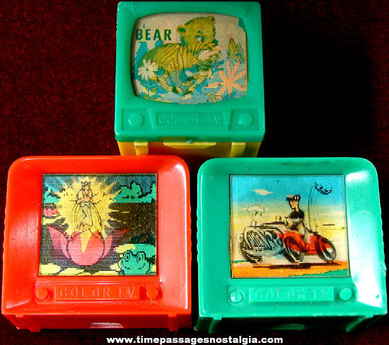 (3) 1960s Kohner Television Pencil Sharpeners With Cartoon Flicker Pictures
