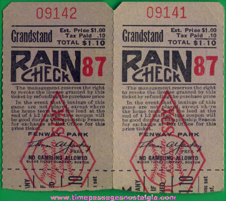 (2) Old Boston Red Sox Fenway Park Baseball Game Ticket Stubs