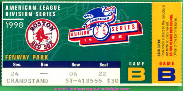 1998 Boston Red Sox American League Division Series Baseball Ticket Stub