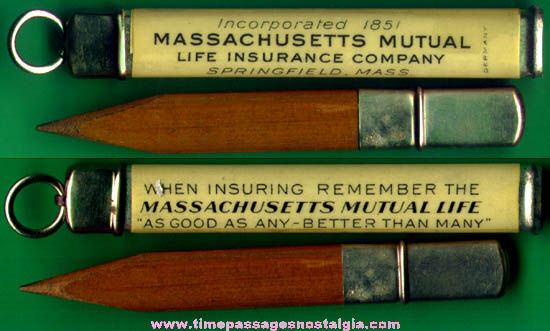Unusual Old Celluloid & Metal Massachusetts Mutual Life Insurance Advertising Premium Pencil