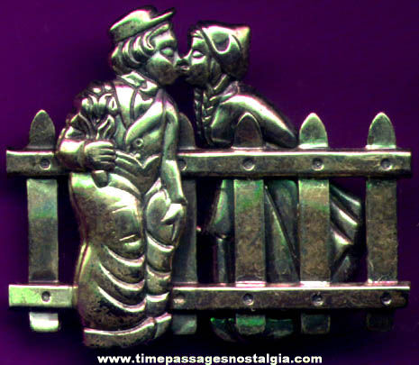Old Dutch Boy & Girl Kissing Sterling Silver Jewelry Pin