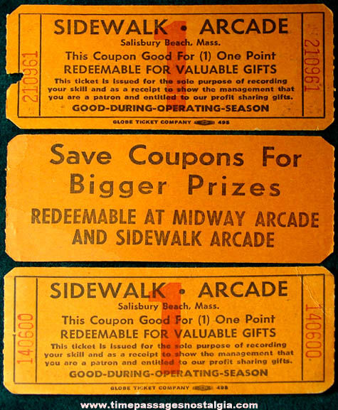 (3) Old Salisbury Beach Massachusetts Arcade Game Prize Tickets