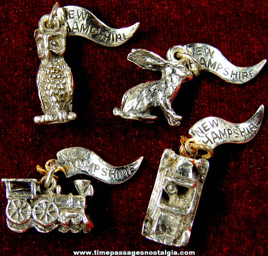 (4) Old Unused New Hampshire Souvenir Sterling Silver Charm Bracelet Charms