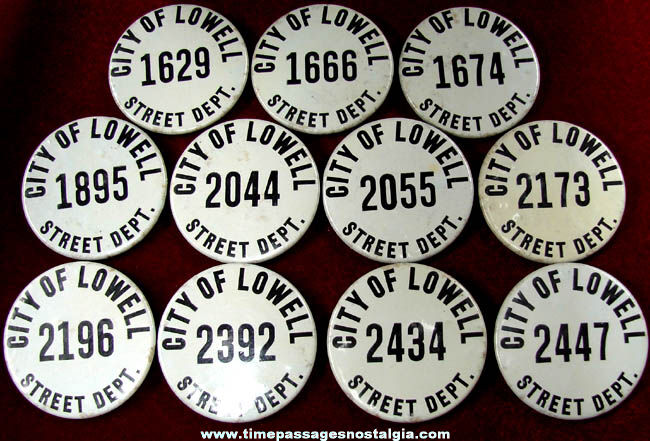 (11) Old Lowell Massachusetts Street Department Employee Badges