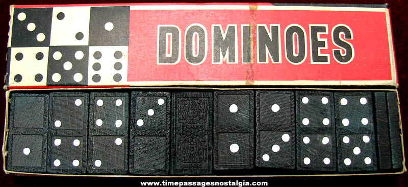 Old Boxed Wooden Dominoes Game Set