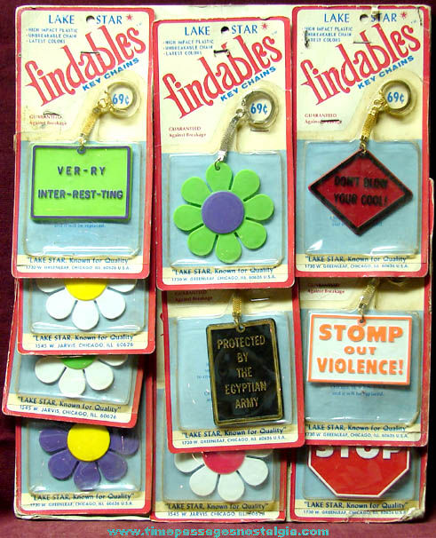(10) Colorful Unopened Key Chains On Old Store Counter Display