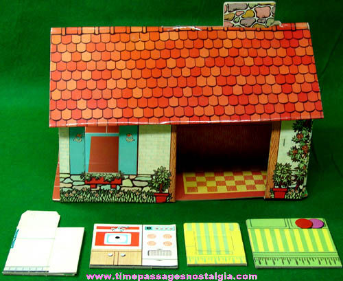 Colorful 1960s Pop Up Instant Doll Play House With Furniture