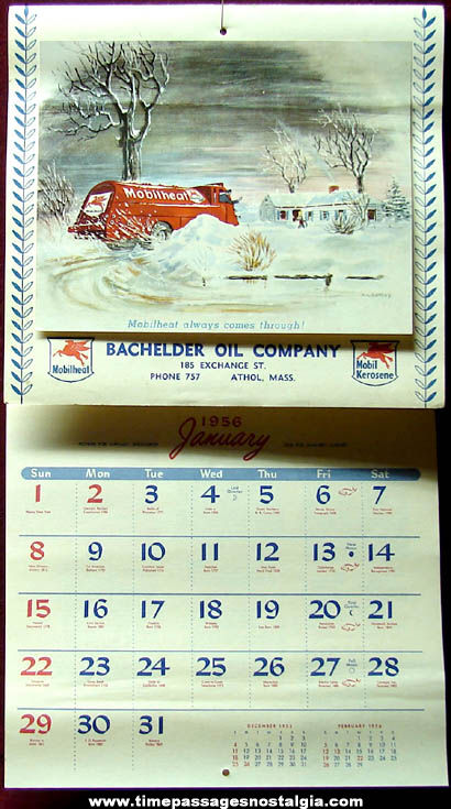 Unused 1956 Mobil Oil & Kerosene Advertising Premium Wall Calendar