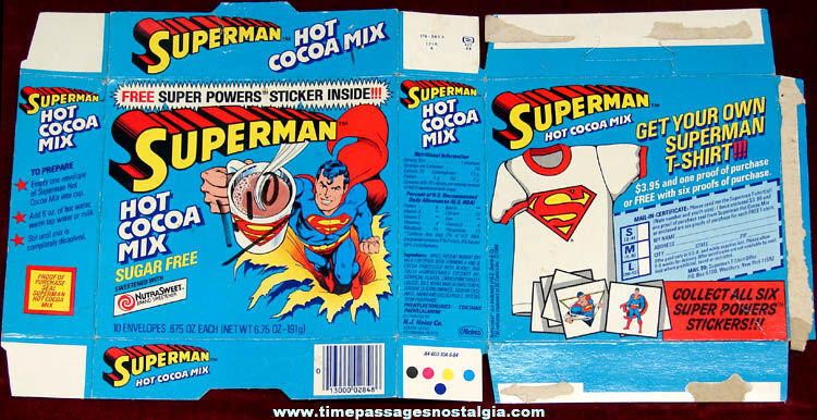 Colorful 1984 Superman Hot Cocoa Mix Advertising Box