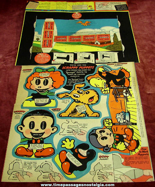 1936 Pillsbury Farina Cereal Advertising Premium Scrappy Comic Character Puppet Theatre Kit